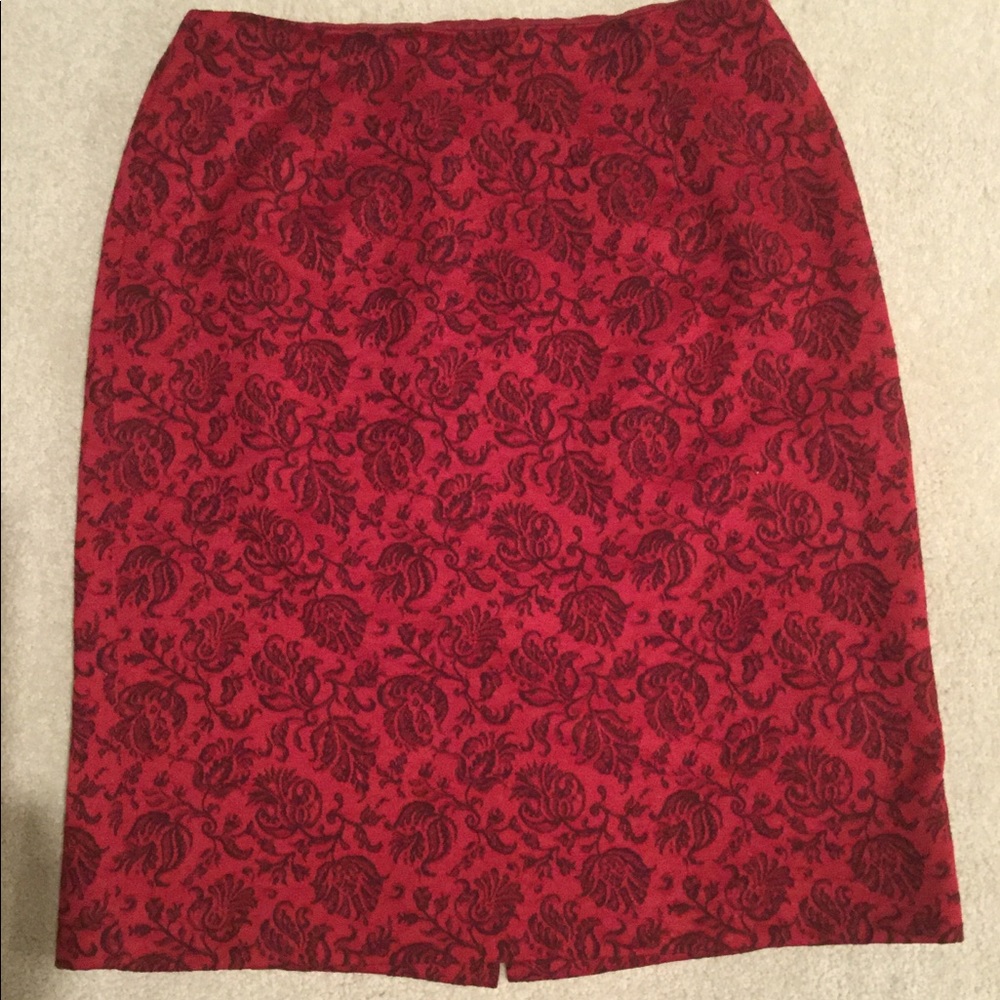 Red Patterned Ann Taylor Pencil Skirt